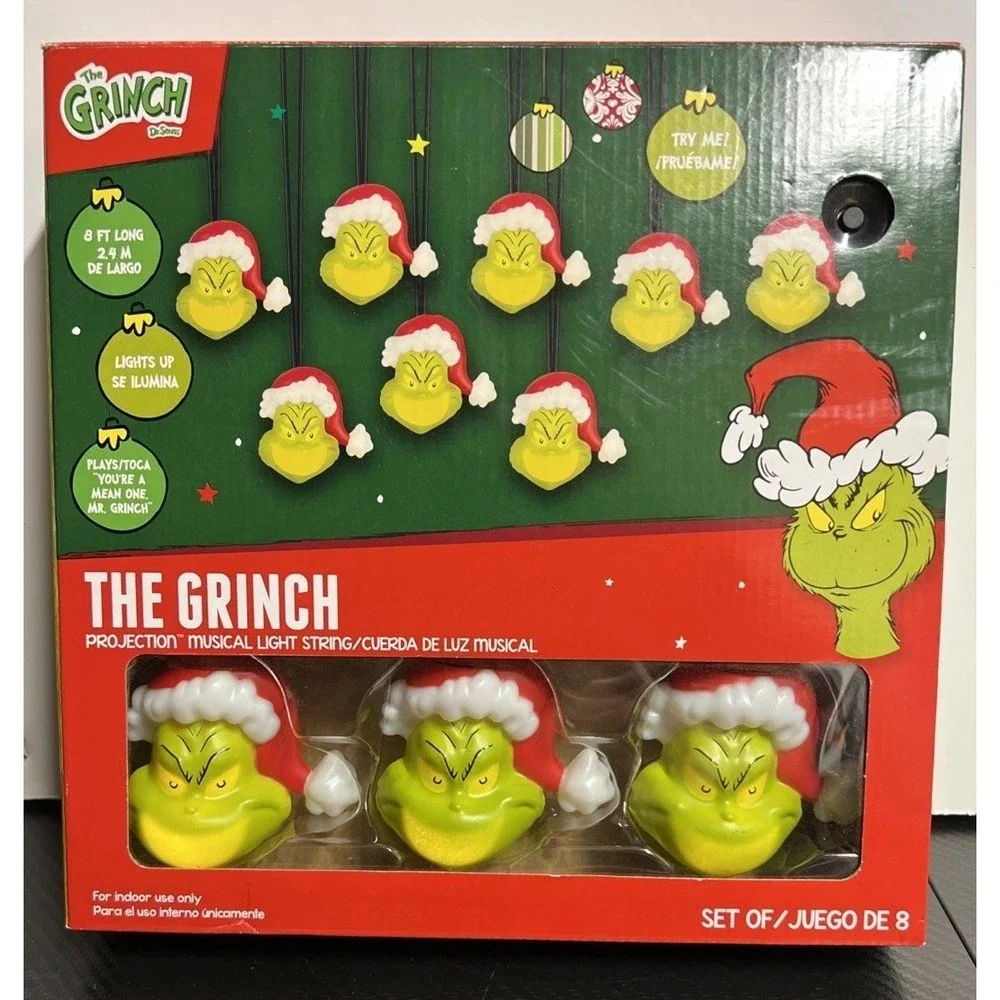 The Grinch Projection Christmas Musical String Lights (8) - 8.2' long-New In Box